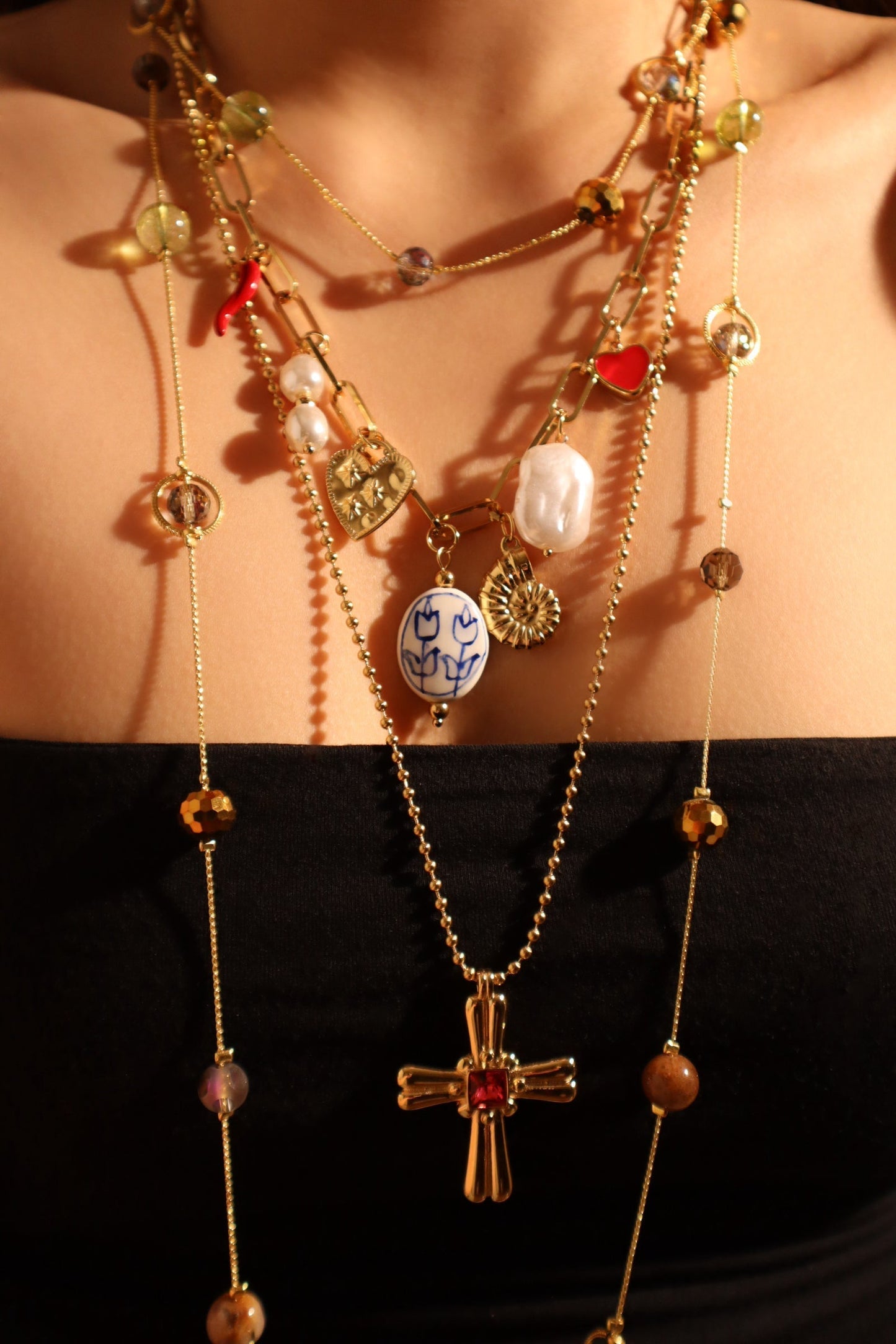 Collar de perlas de playa en acero inoxidable