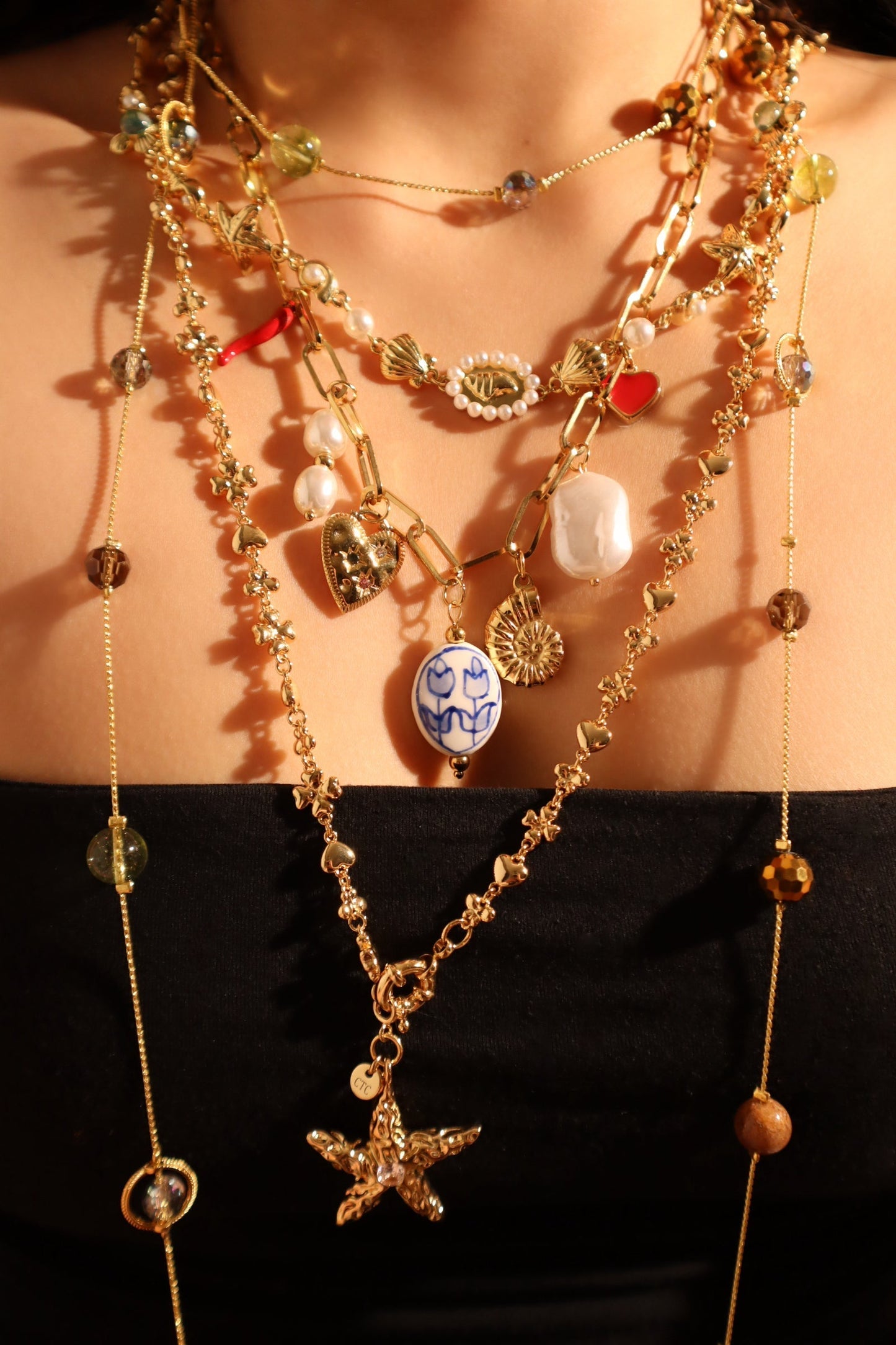 Collar de perlas de playa en acero inoxidable