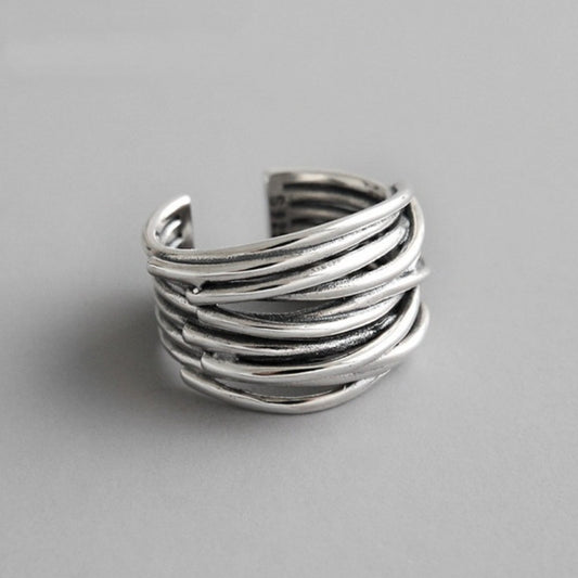 Anillo ajustable en capas de plata