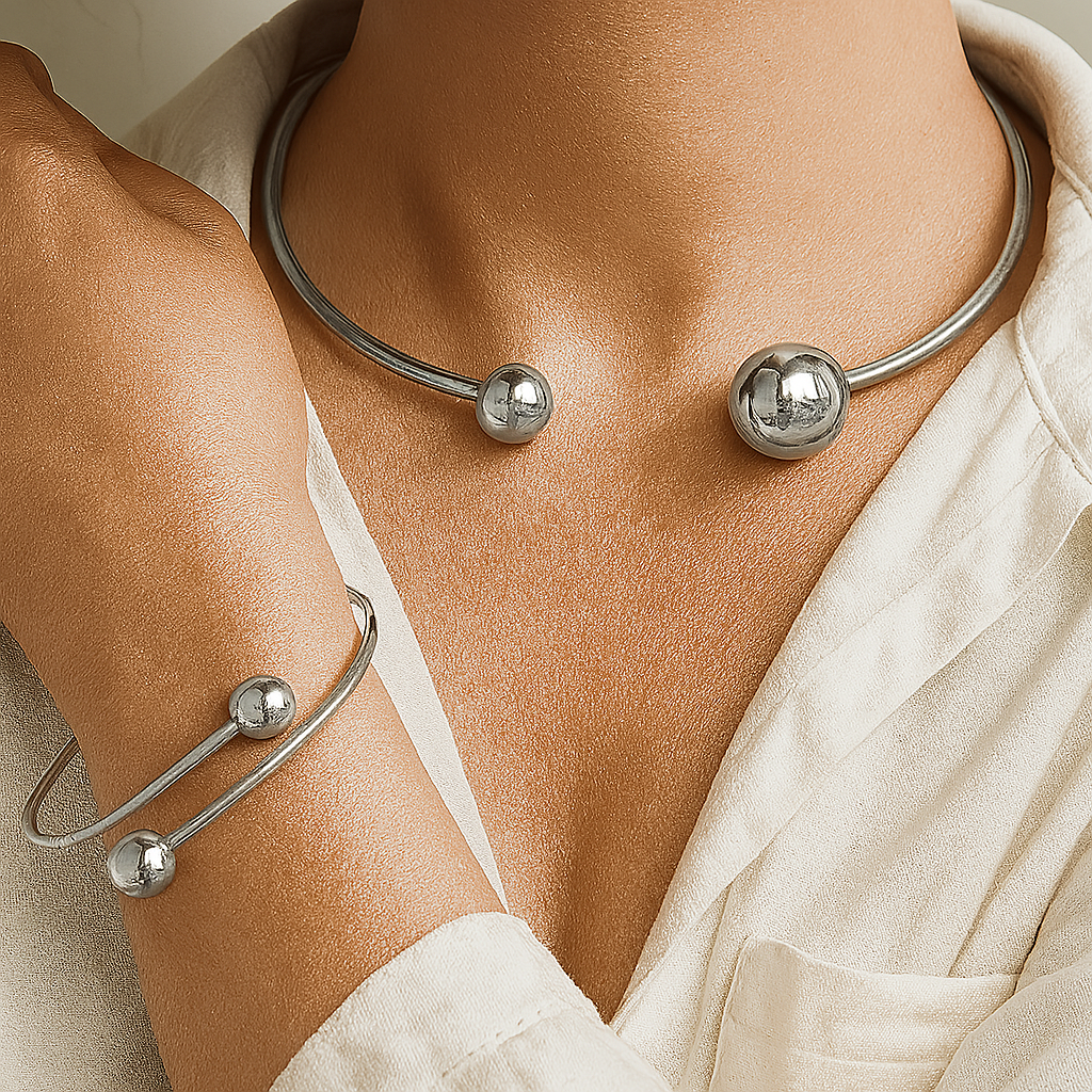 Conjunto de Pulsera y Collar Minimalista con Novedad que Brillan