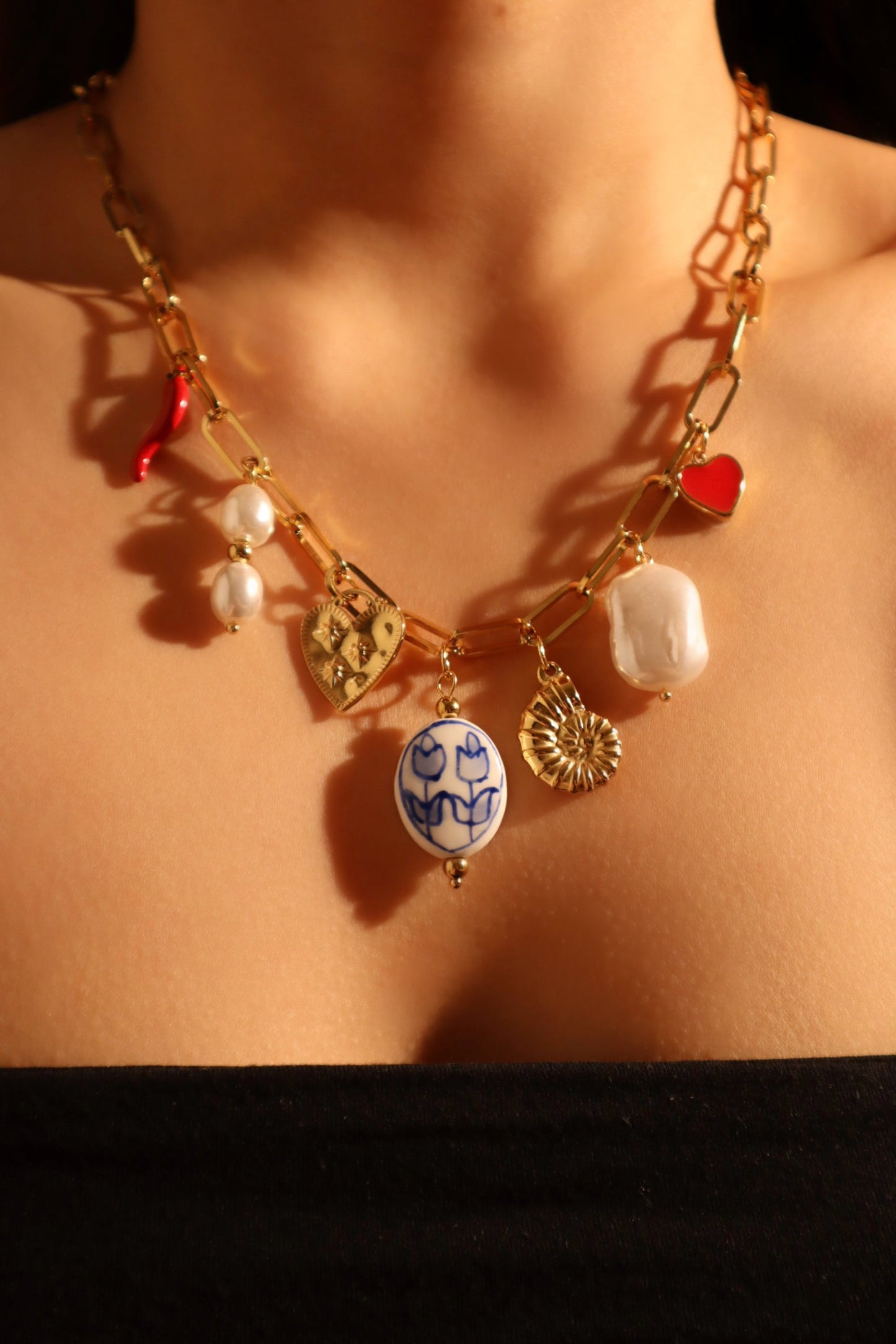 Collar de perlas de playa en acero inoxidable