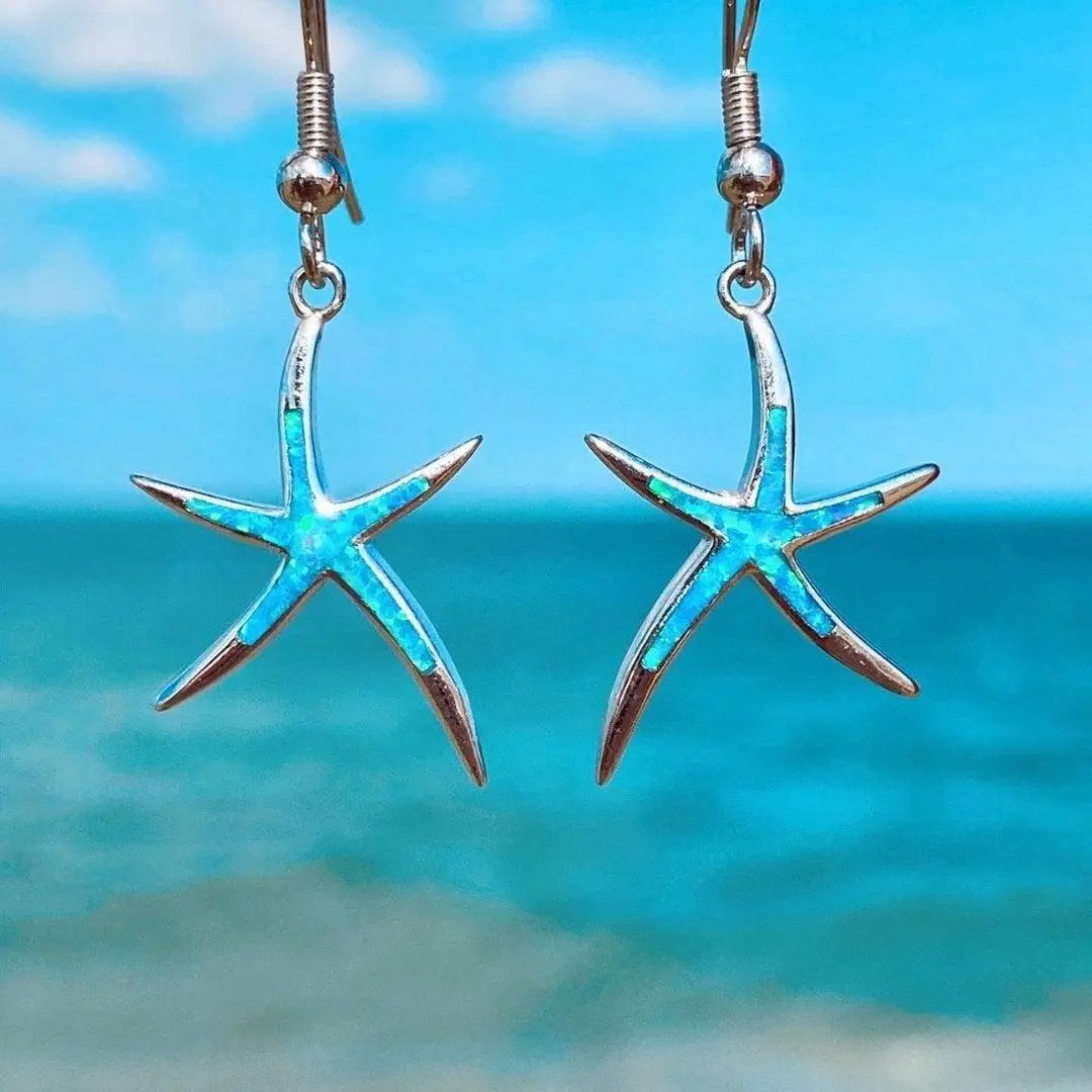 Aretes de estrella de mar hechos de ópalo y plata
