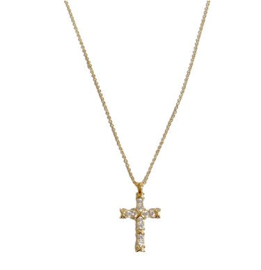 Collar con cruz en bisutería metálica y diamantes