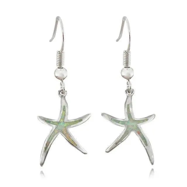 Aretes de estrella de mar hechos de ópalo y plata