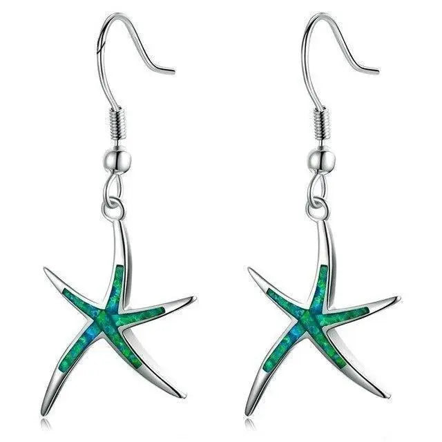 Aretes de estrella de mar hechos de ópalo y plata