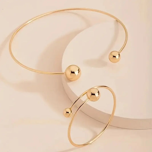 Conjunto de Pulsera y Collar Minimalista con Novedad que Brillan