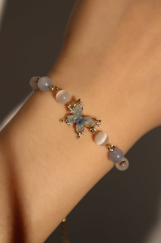 Pulsera con piedra de luna de mariposa azul