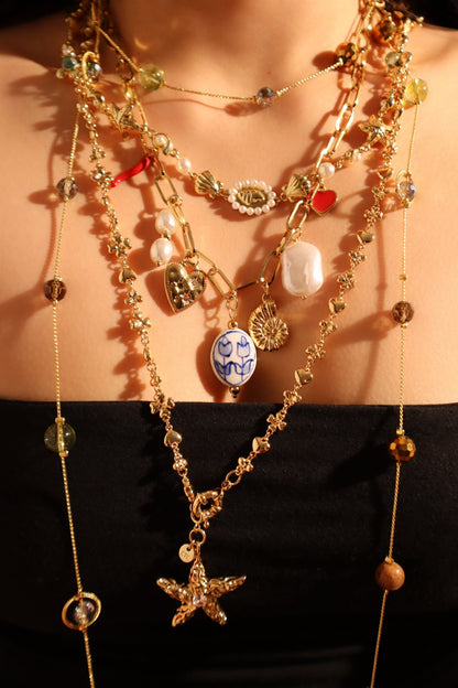 Collar de perlas de playa en acero inoxidable