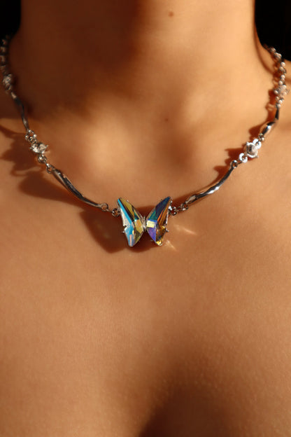 Cadena de mariposa de vidrio dichroico en acero inoxidable