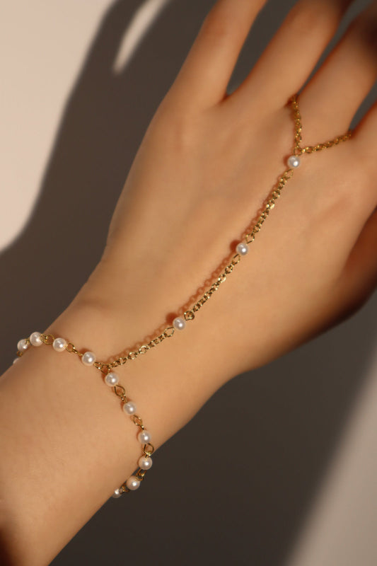 Pulsera de cadena de acero inoxidable con perlas múltiples