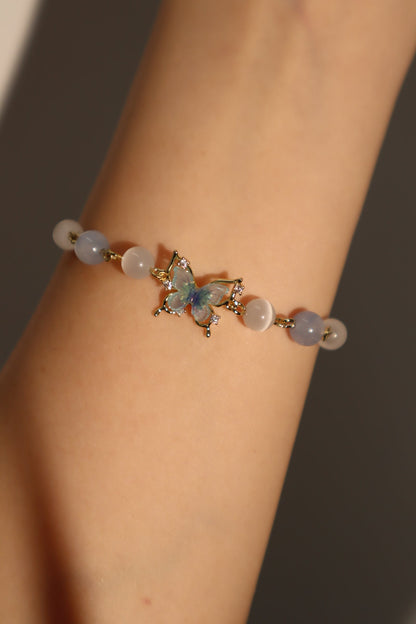 Pulsera con piedra de luna de mariposa azul