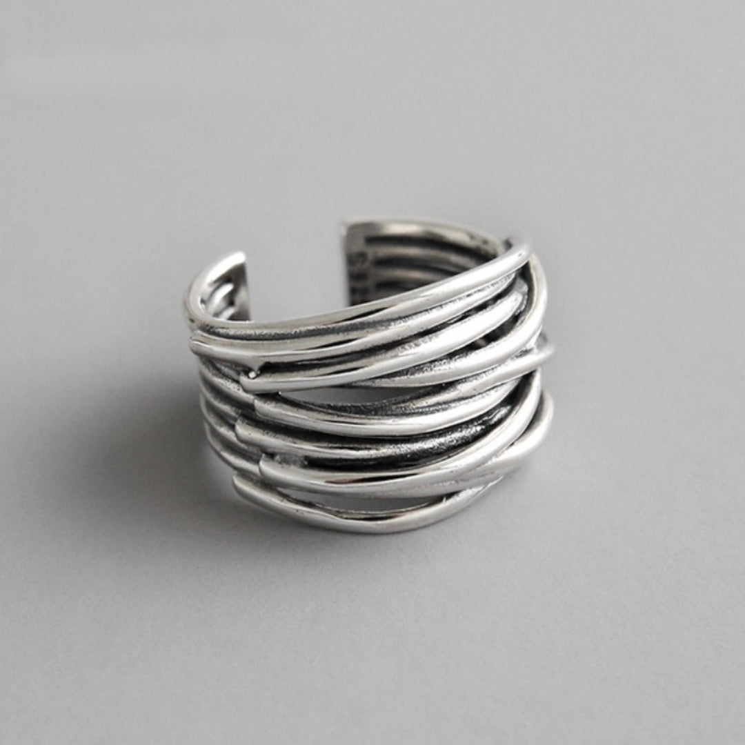 Anillo ajustable en capas de plata