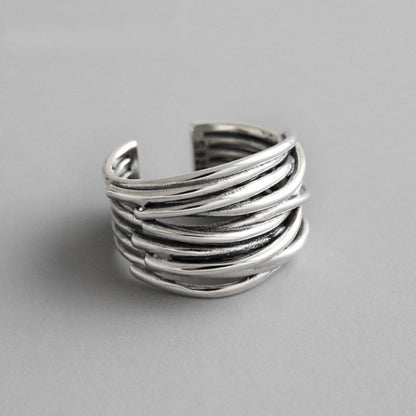 Anillo ajustable en capas de plata