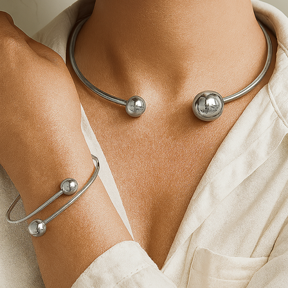 Conjunto de Pulsera y Collar Minimalista con Novedad que Brillan