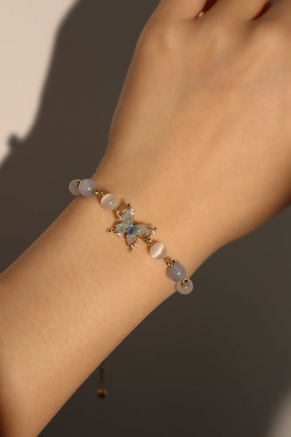 Pulsera con piedra de luna de mariposa azul