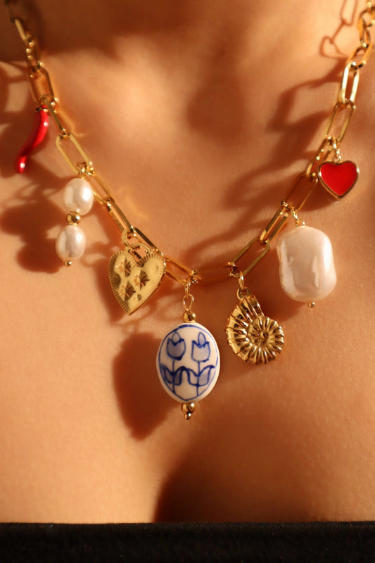 Collar de perlas de playa en acero inoxidable