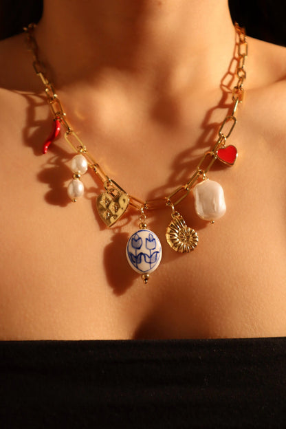 Collar de perlas de playa en acero inoxidable