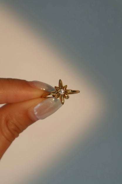 Anillo de acero inoxidable con estrella polar y diamantes