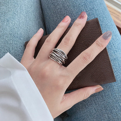 Anillo ajustable en capas de plata