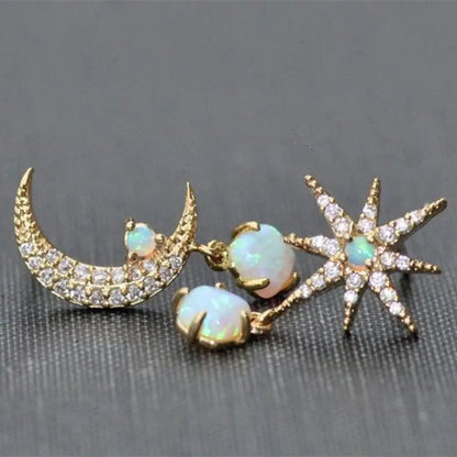 Pendientes de Luna y Estrella hechos de Oro y Opalo