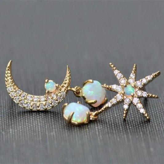 Pendientes de Luna y Estrella hechos de Oro y Opalo