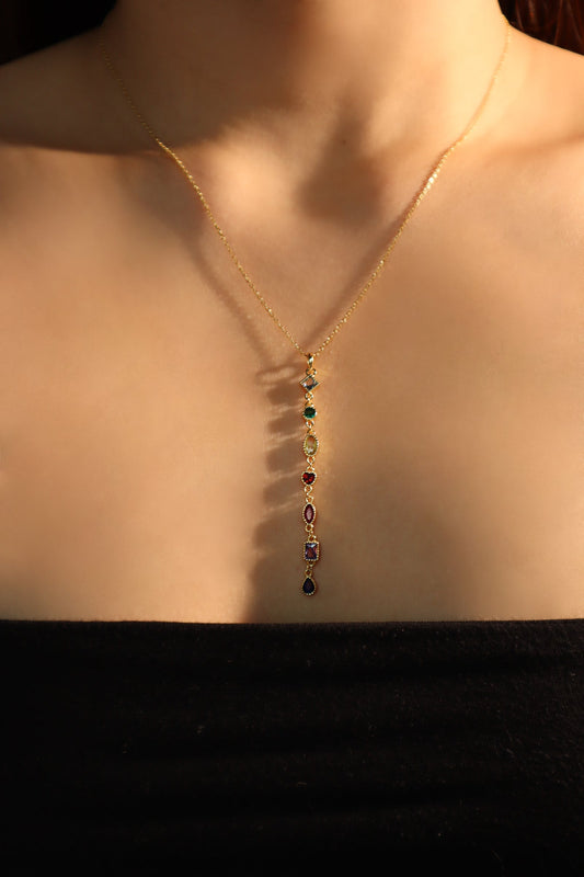 Collar con cadena de gemas de colores en vermeil