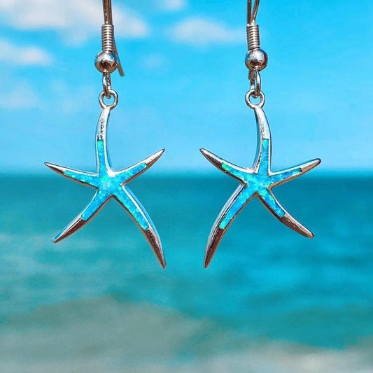 Aretes de estrella de mar hechos de ópalo y plata