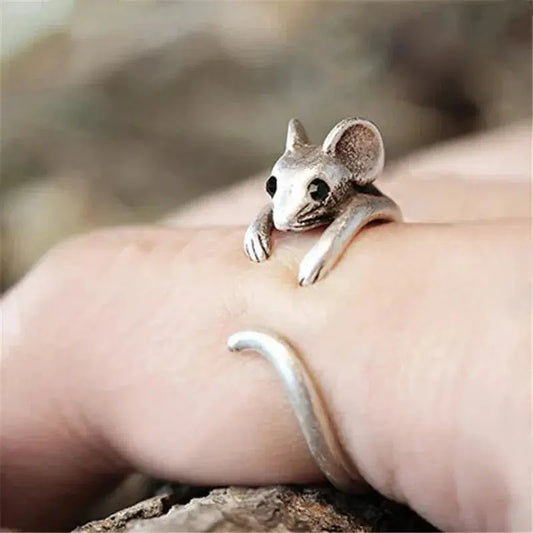 Anillo vintage de ratón de plata