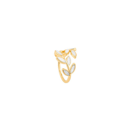 Anillo ajustable de oro con hoja y opalo blanco