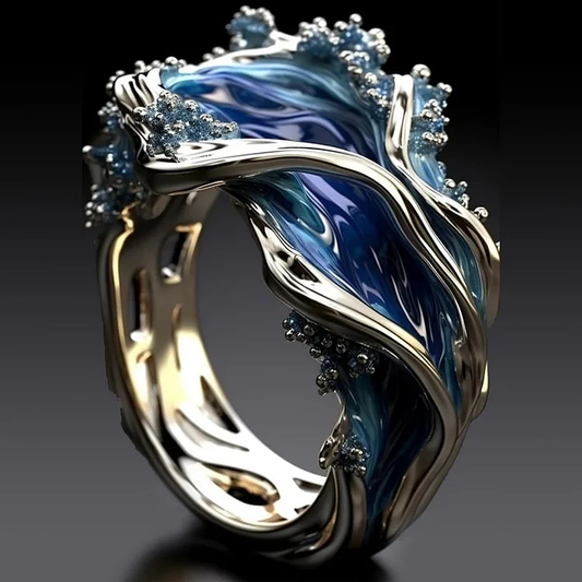 Anillo vintage ondulado con forma de océano dorado