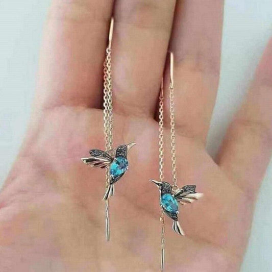Pendientes de esmalte y zirconia en forma de colibrí
