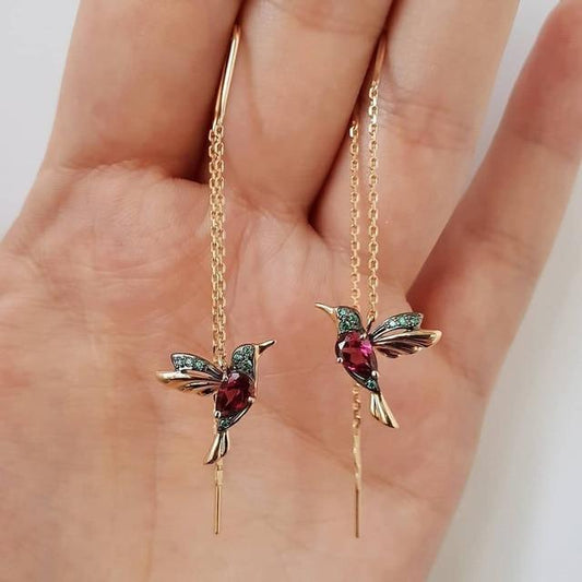 Pendientes de esmalte y zirconia en forma de colibrí